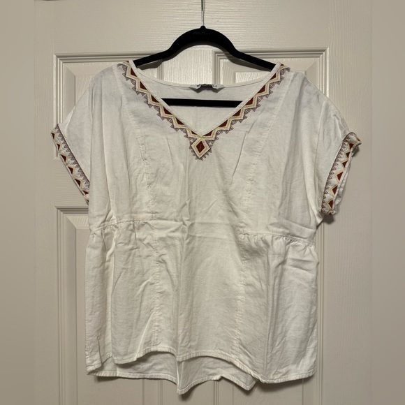 Sonoma Tops - Sonoma Womens M Popover Top Linen V-Neck Short Sleeve Boho Aztec detail